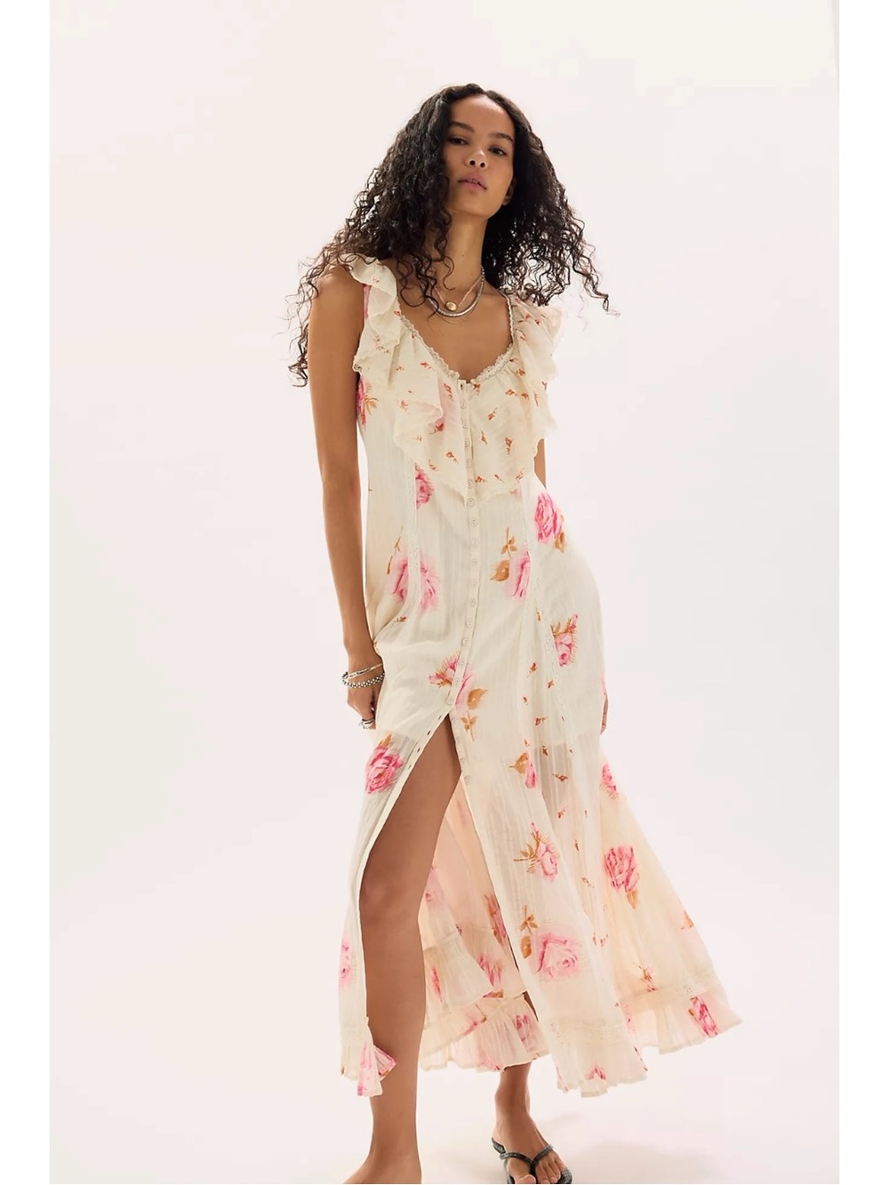 Free People Ethereal Cottage Lace Floral Honeysuckle Dreams Maxi Dress Large NWT - Picture 14 of 17